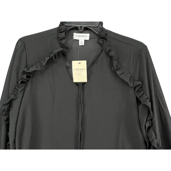 Carmen Marc Valvo Top Womens S Black Chiffon Ruffle Lightweight Coquette Blouse - Picture 3 of 16